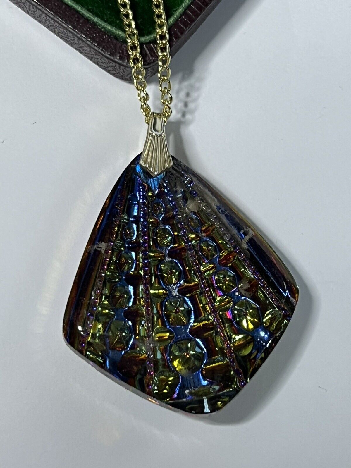 Vintage Multicoloured Lucite Reverse Carved Pendant Necklace