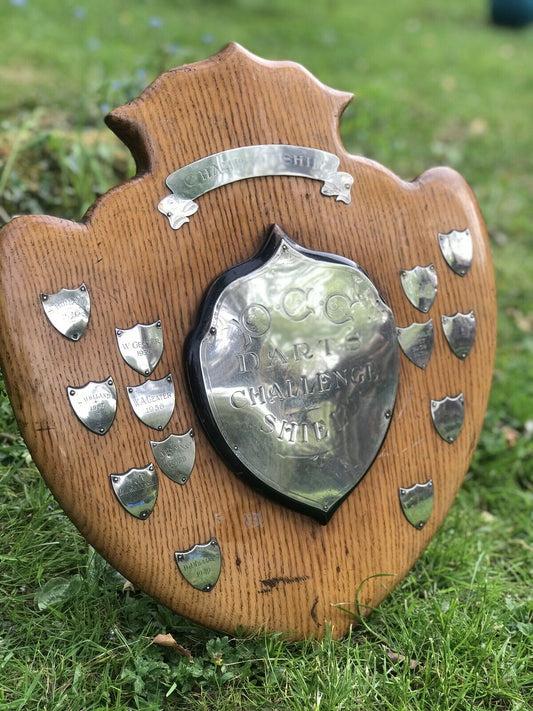 Huge 1940’s Silver Plate & Oak Darts Championship Shield