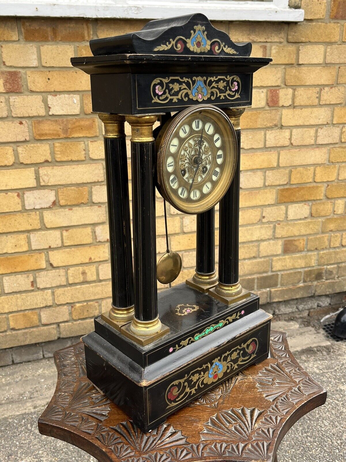 French Antique Boulle Portico Clock. Chines On A Bell