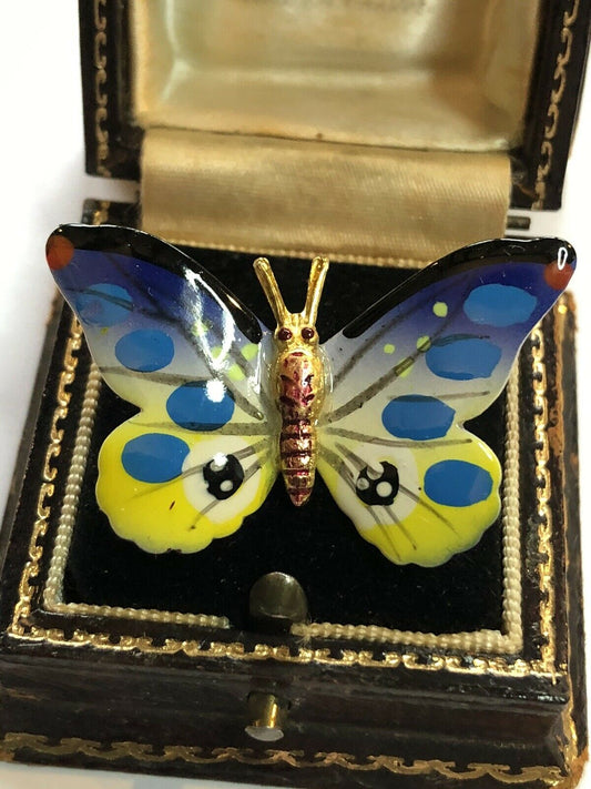 Vintage Gold Tone Enamel Butterfly Brooch