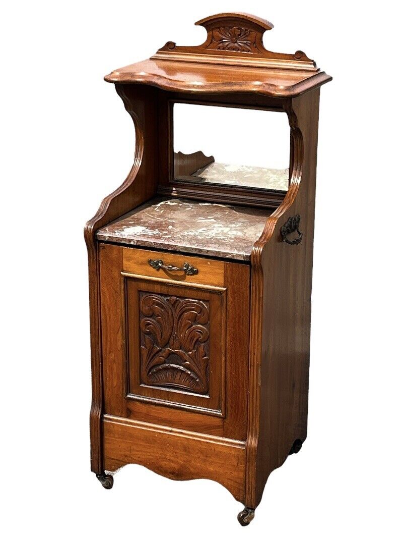 Victorian Mahogany Coal / Log Cabinet / Purdonium. Marble Top