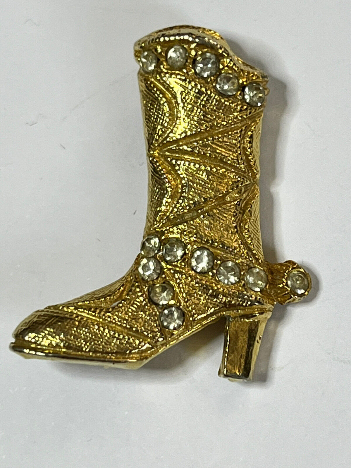 Vintage Gold Tone Diamanté Cowboy Boot Brooch