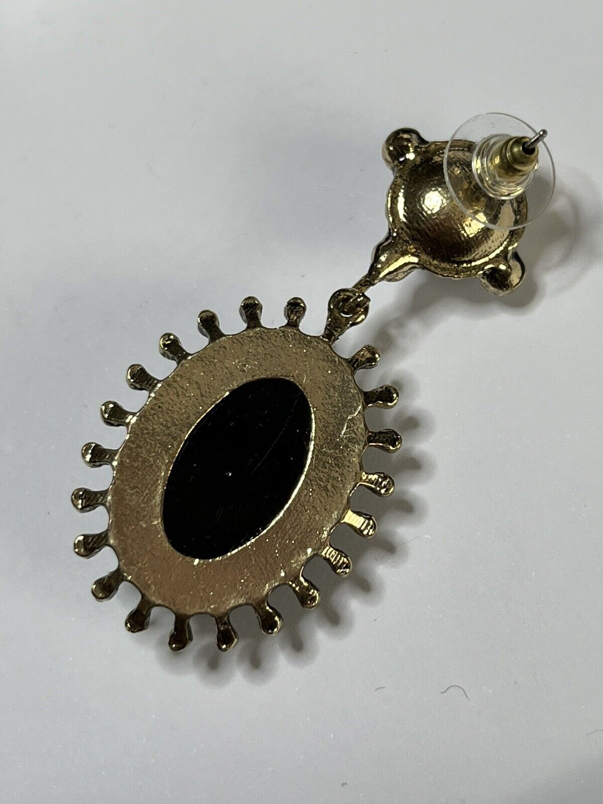 Vintage Statement Black Enamel Faux Pearl Bug Earrings