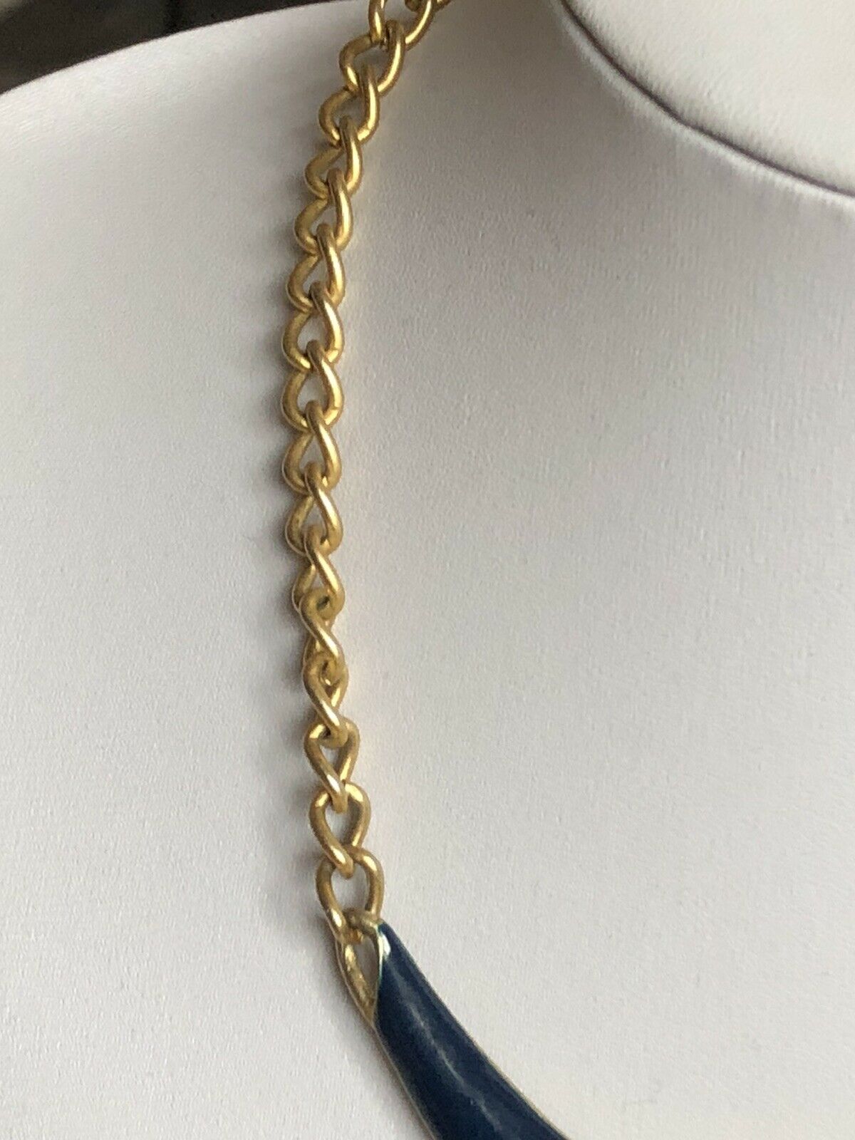 Vintage Matt Gold Tone Blue Enamel Stylised Necklace