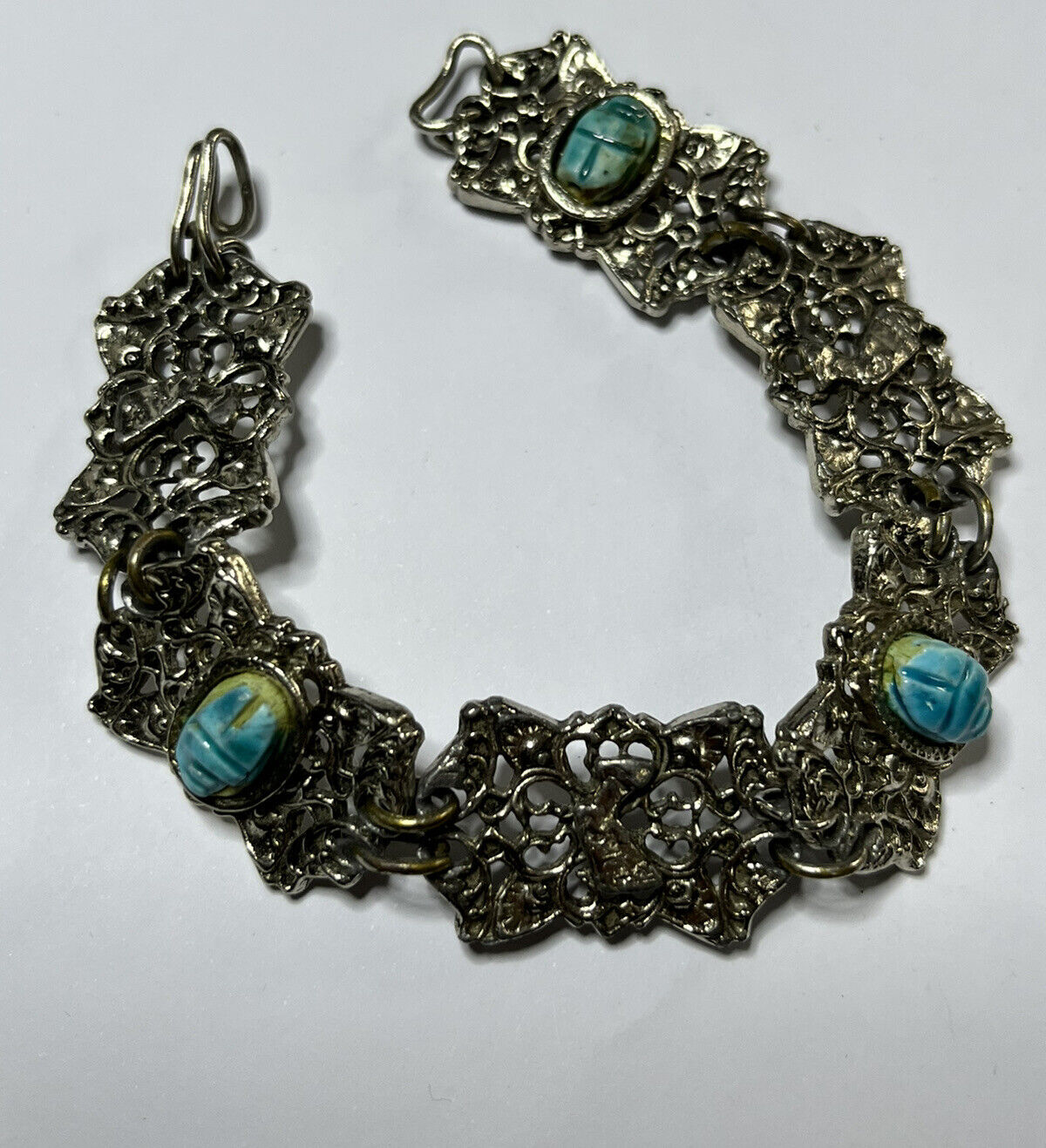 Vintage high quality Egytian Silver SCARAB BEETLE BRACELET