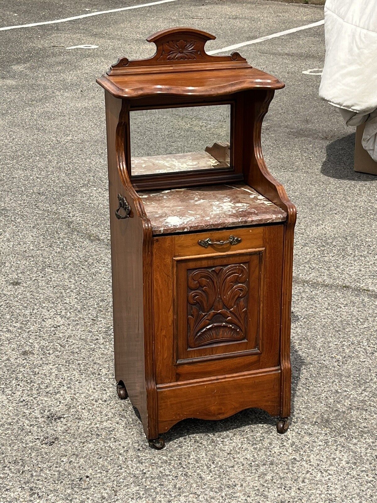 Victorian Mahogany Coal / Log Cabinet / Purdonium. Marble Top