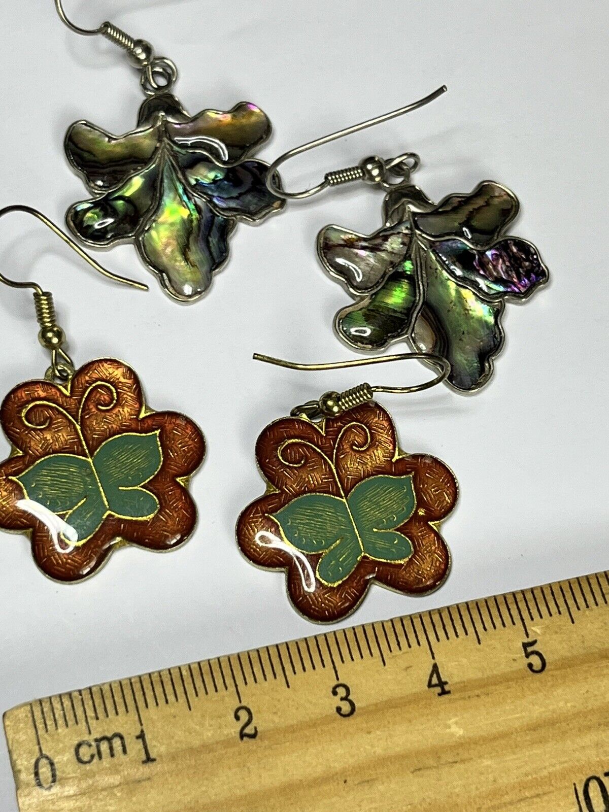 Vintage Enamel And Paua Shell Drop Earrings Set Of Two