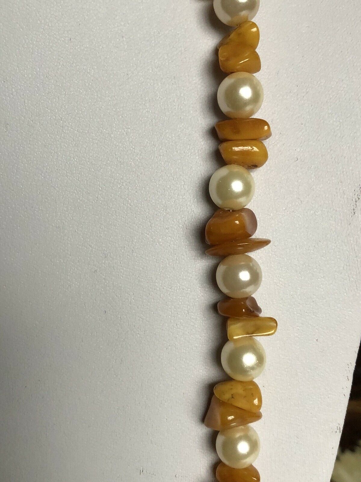 Vintage Faux Pearl Butterscotch Amber Long Length Necklace