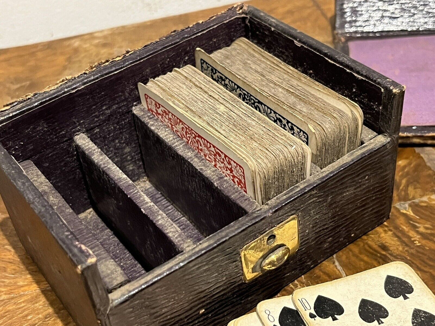 Antique Playing Cards. 3 Sets In Leather Box