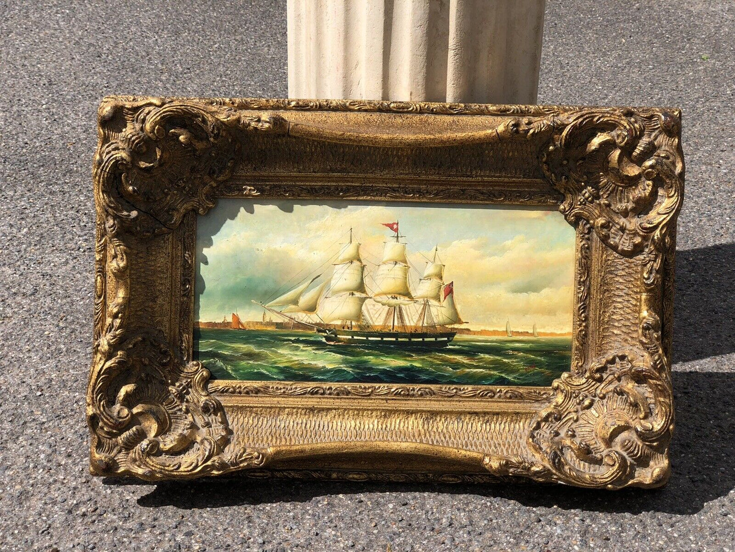 Maritime Oil On Board In Gold Gilt Frame