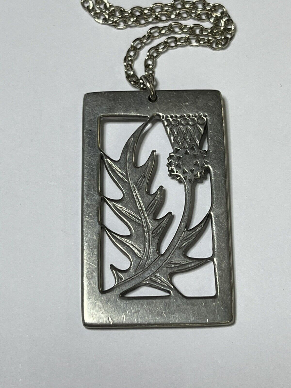 Vintage Silver Tone Thistle Pendant Necklace