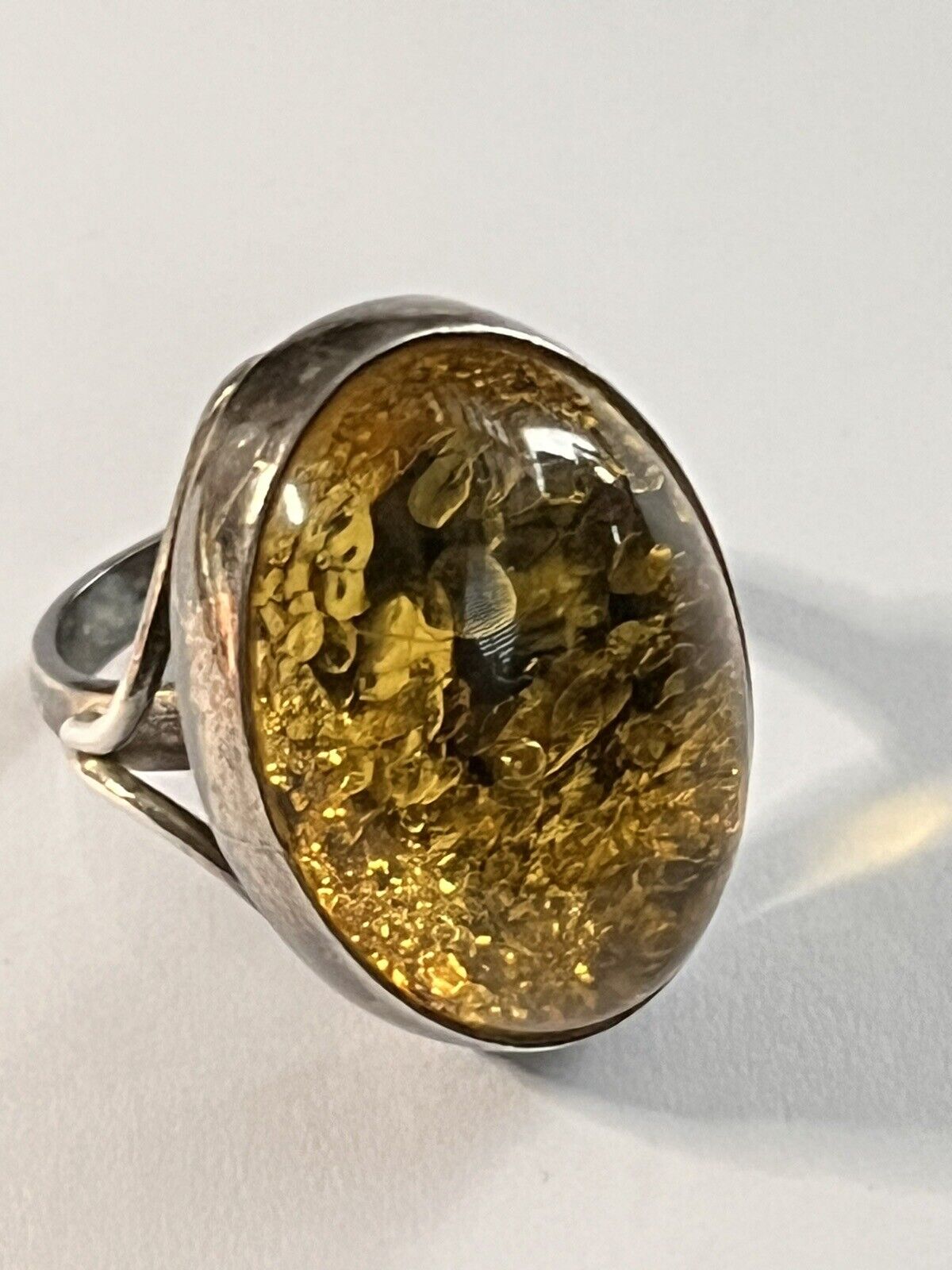 Vintage Silver 925 Yellow Baltic Amber Statement Ring