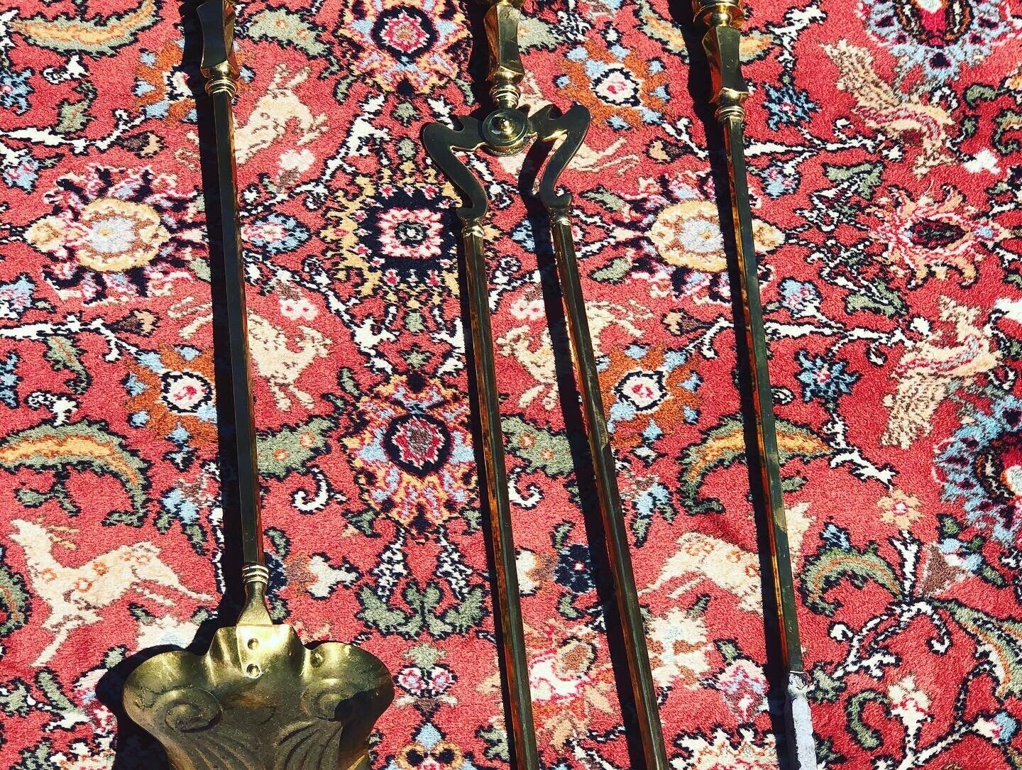 Victorian Brass Fire Tools & Fire dogs. Large And Exceptional Quality.