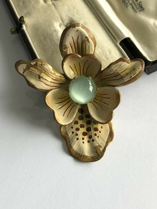 Vintage Enamel Orchid Detailed Brooch