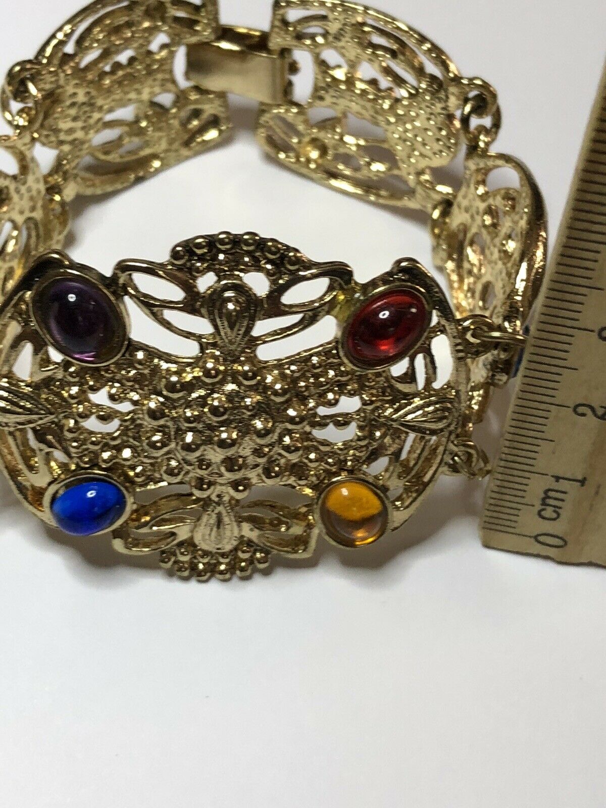 Vintage Multicoloured Cabochon Gold Plated Bracelet