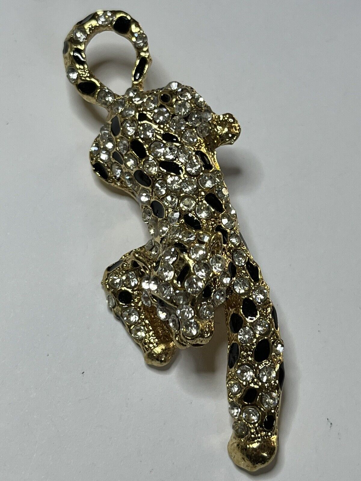 Vintage Gold Tone Diamanté Leopard Statement Brooch