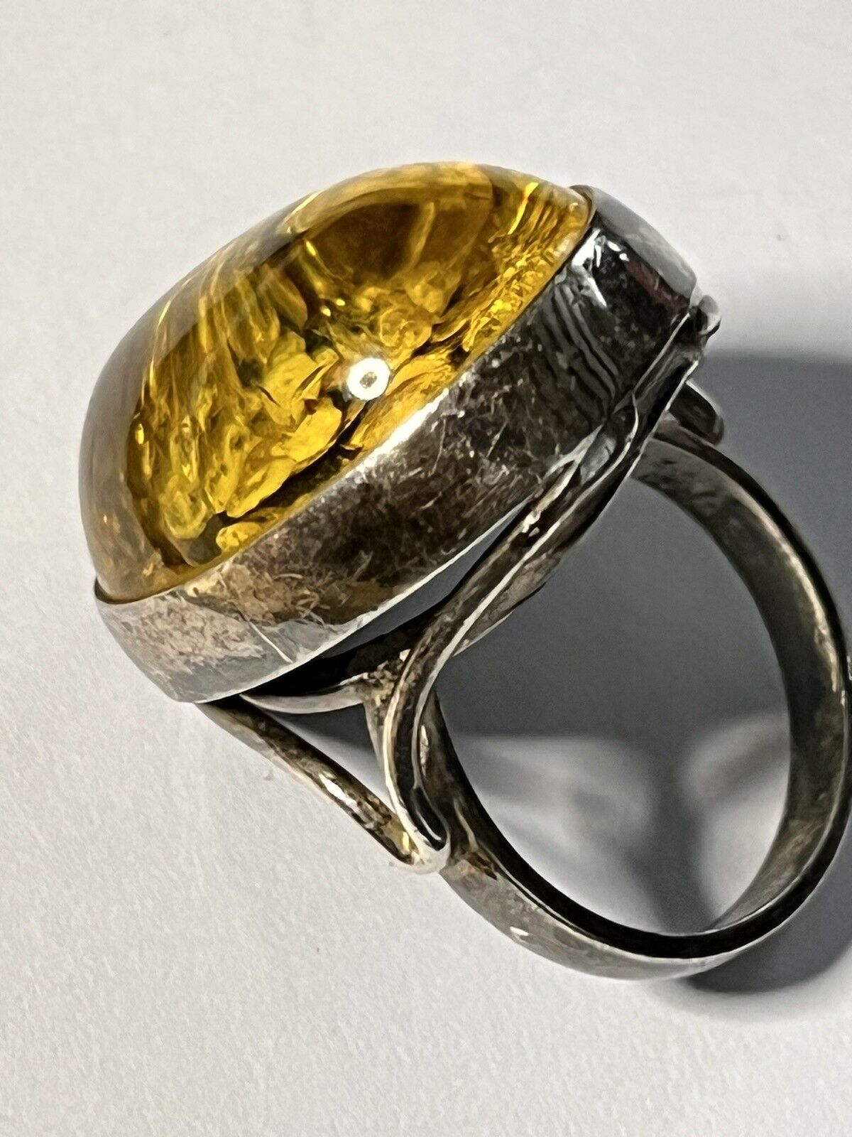 Vintage Silver 925 Yellow Baltic Amber Statement Ring