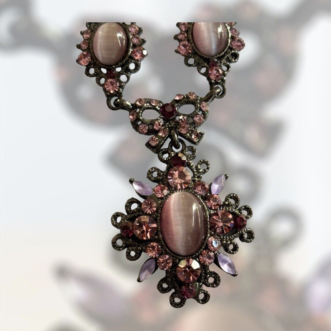 Vintage Pink Purple Satin Bead Diamanté Necklace