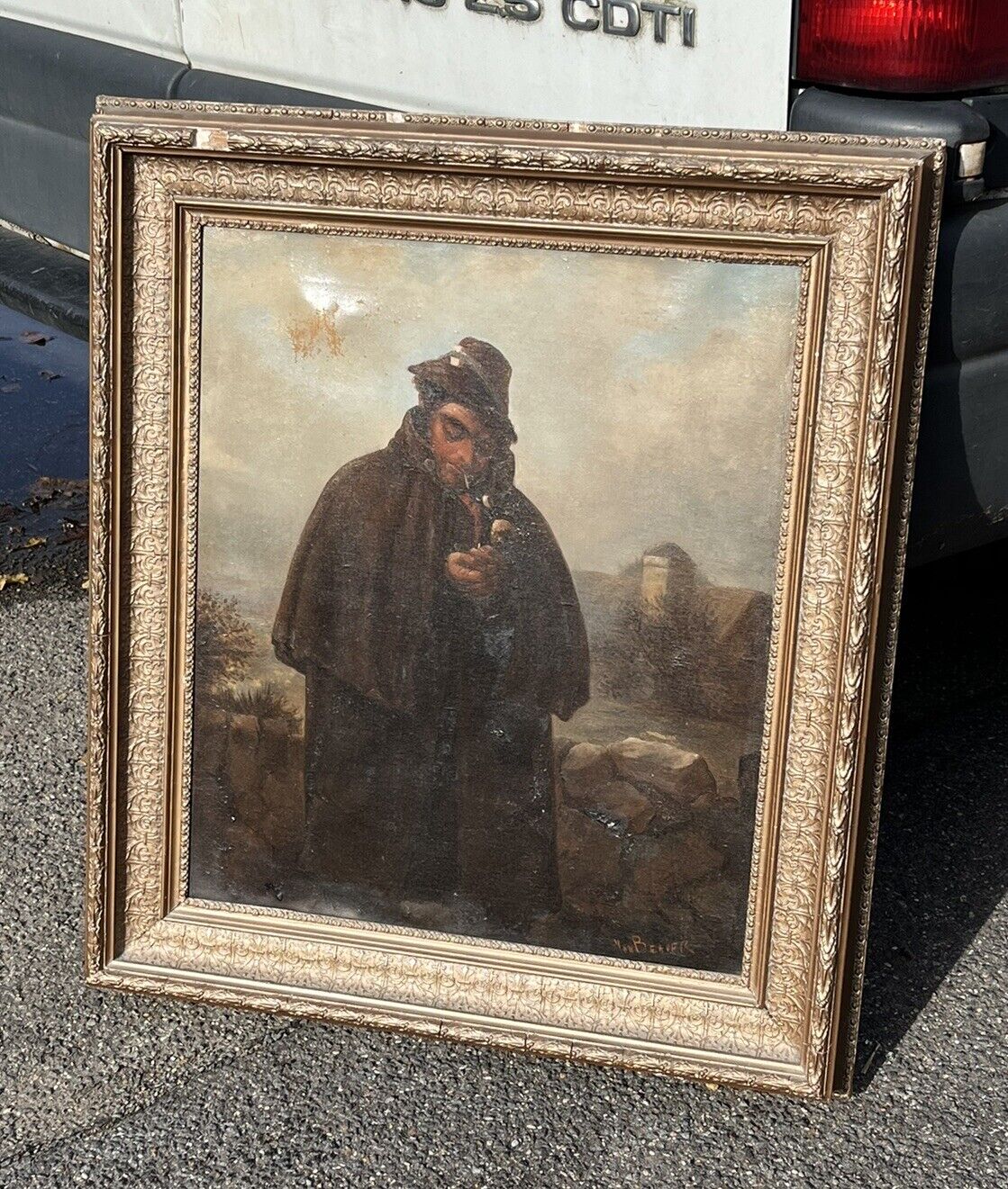 Victorian Oil On Canvas “ Lighting A Pipe “ Signed Van Beaver