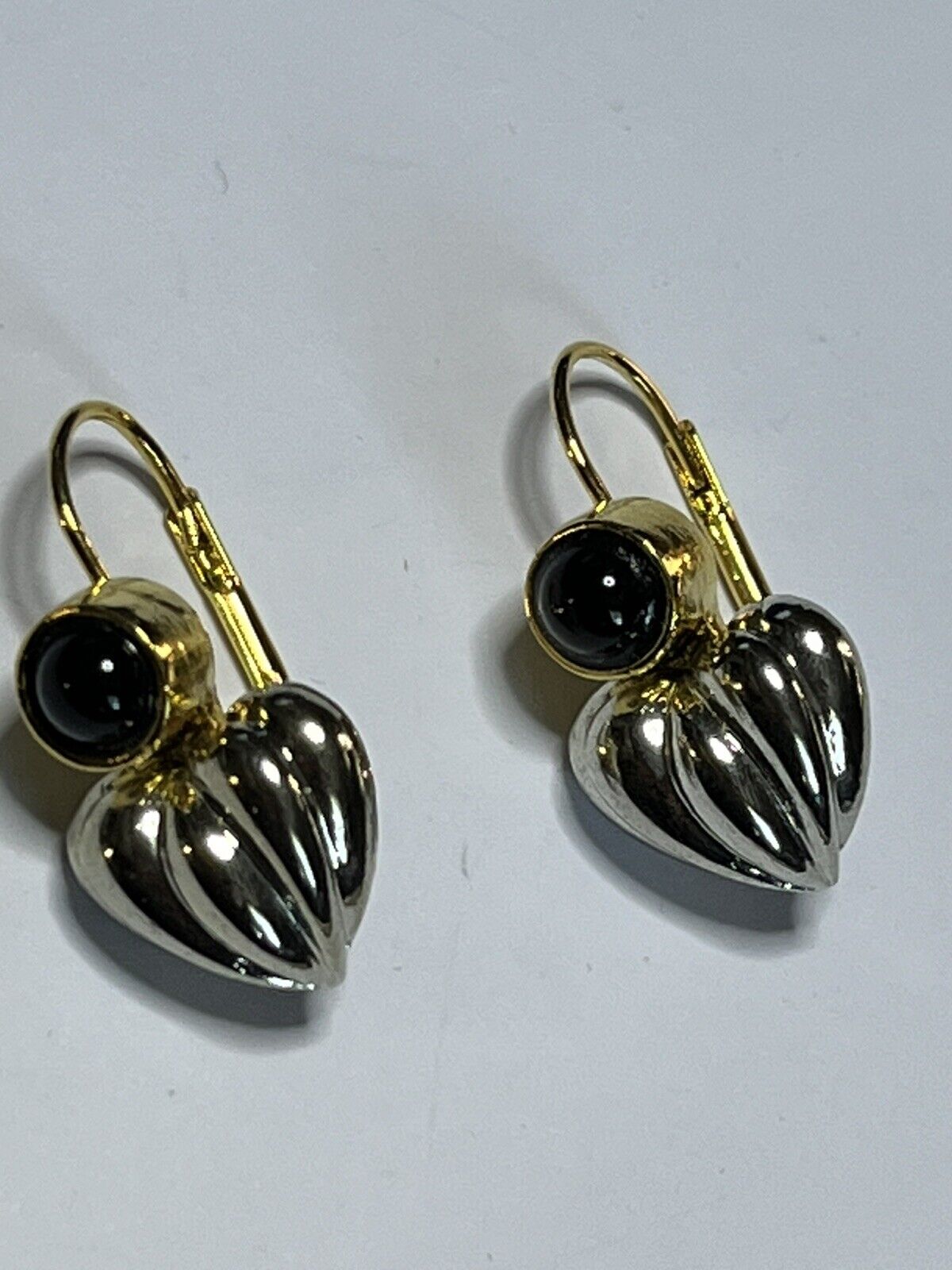 Vintage Guess Gold Silver Tone Heart Drop Earrings