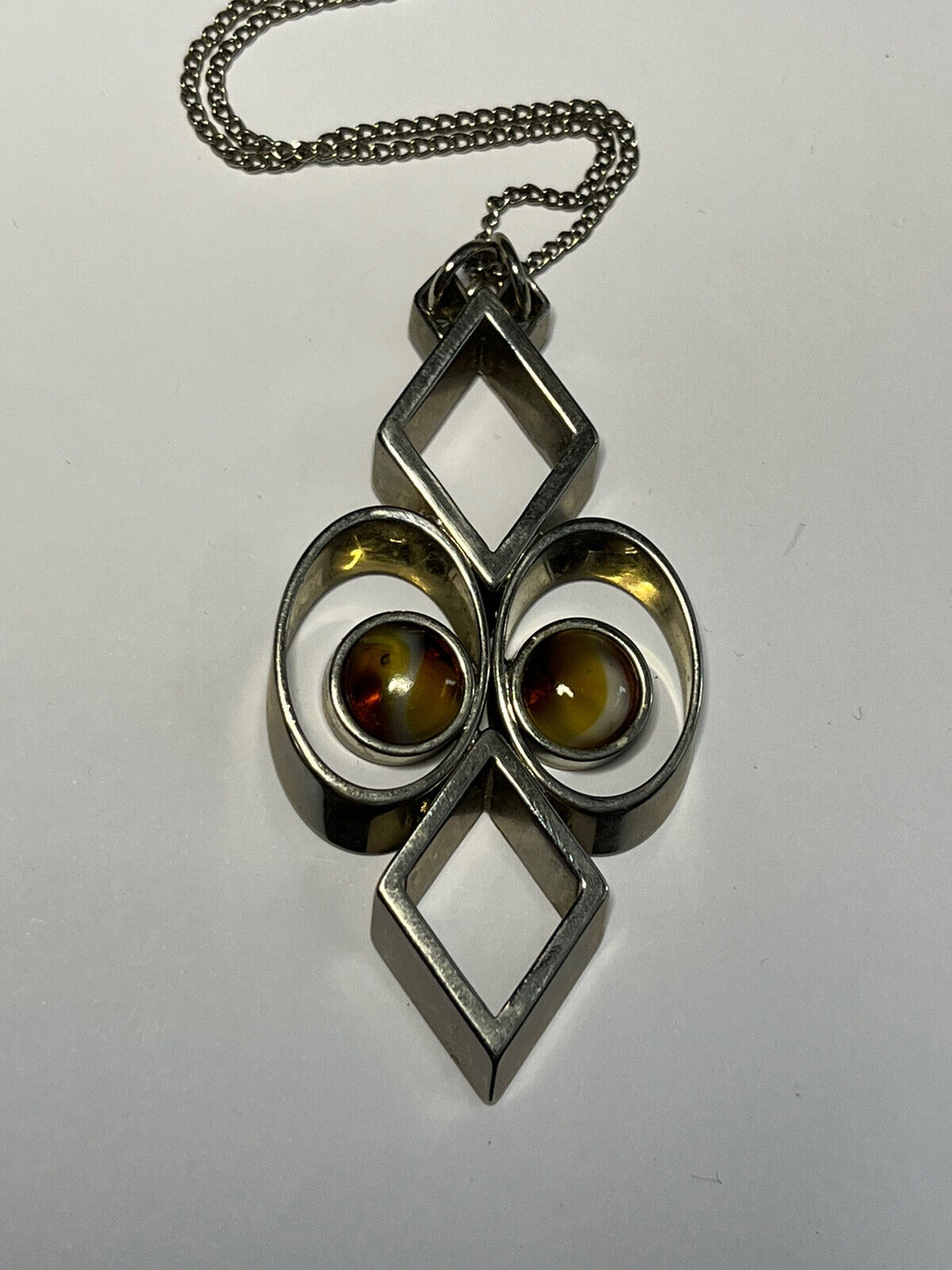 Vintage Silver Tone Geometric Pendant Necklace