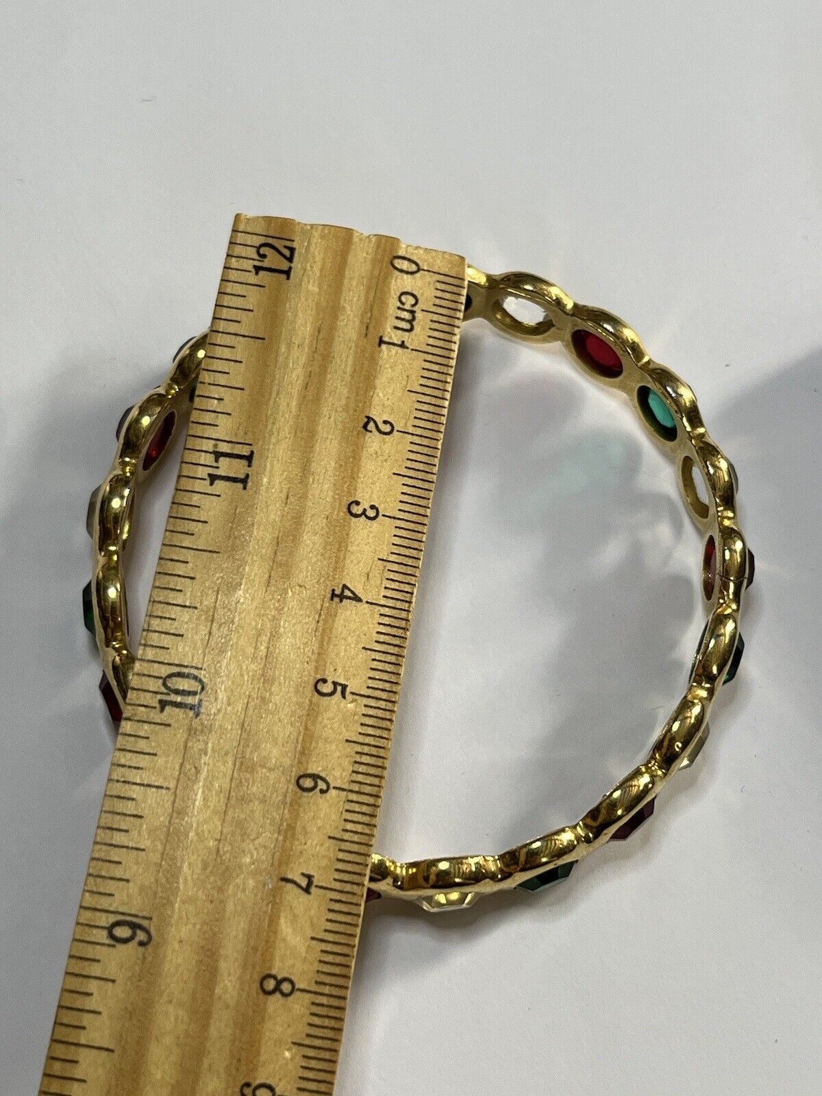 Vintage Gold Tone Red Green Clear Diamanté Inset Bangle