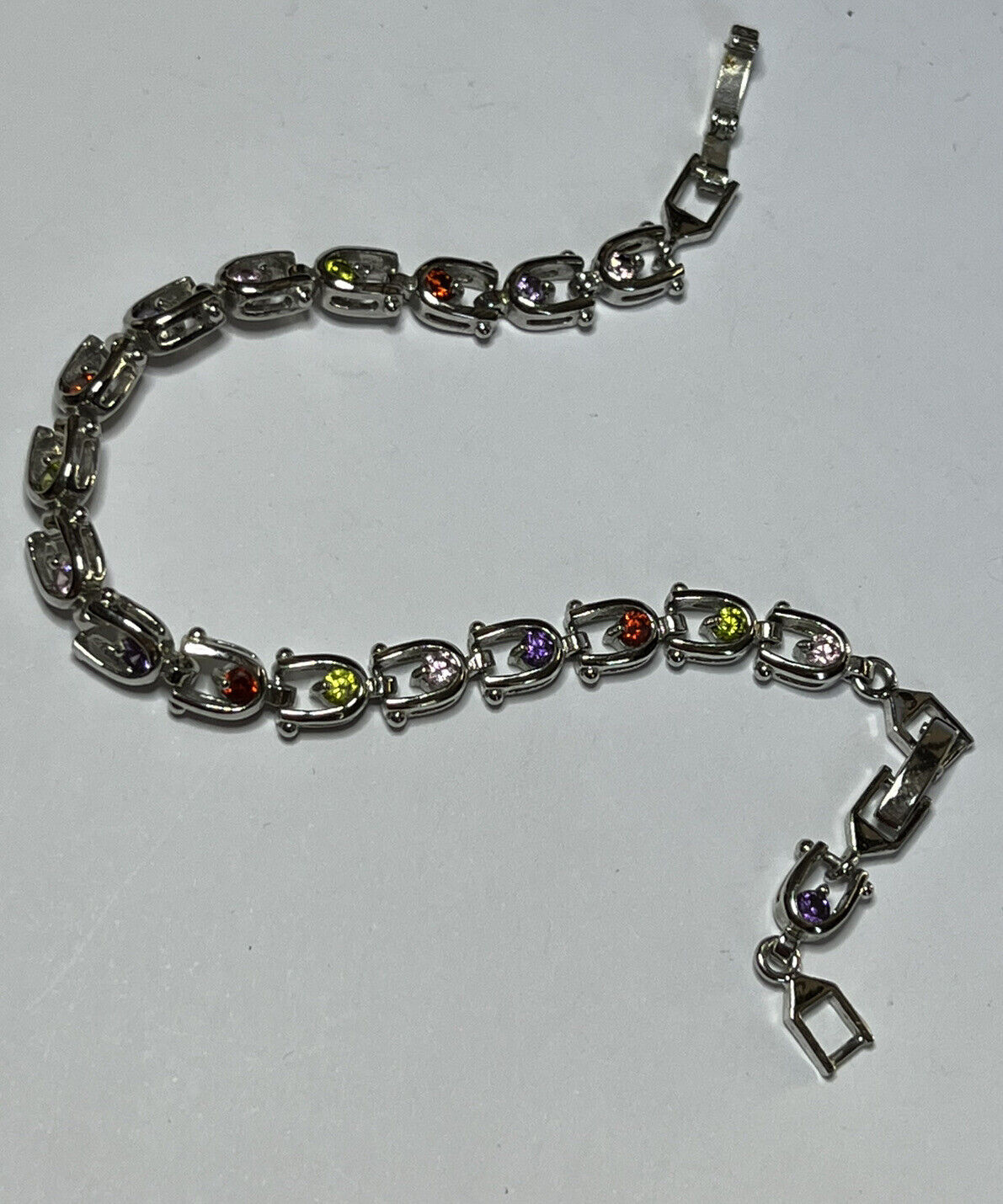 Vintage Silver Tone Multicoloured Diamanté Adjustable Tennis Bracelet