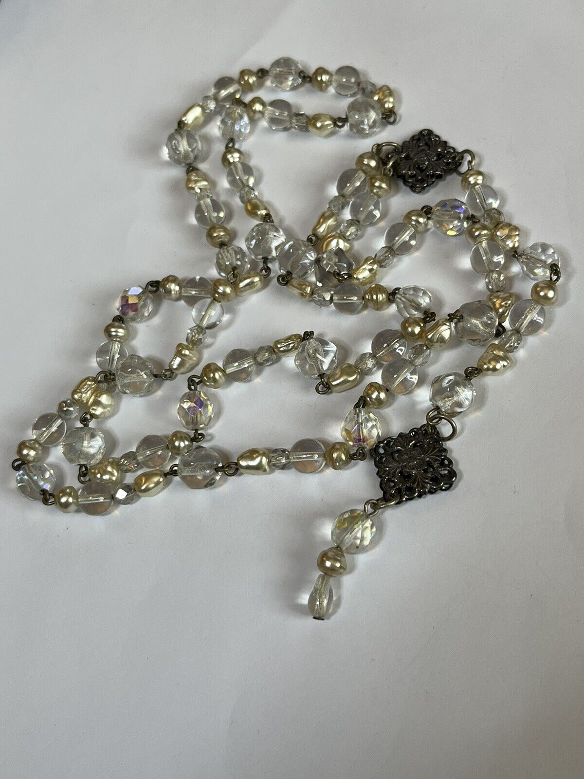 Vintage Silver Tone Faux Pearl Beaded Necklace