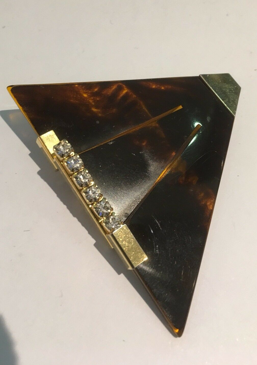 Vintage Brooch 1980s Statement Acrylic Diamanté Modernist