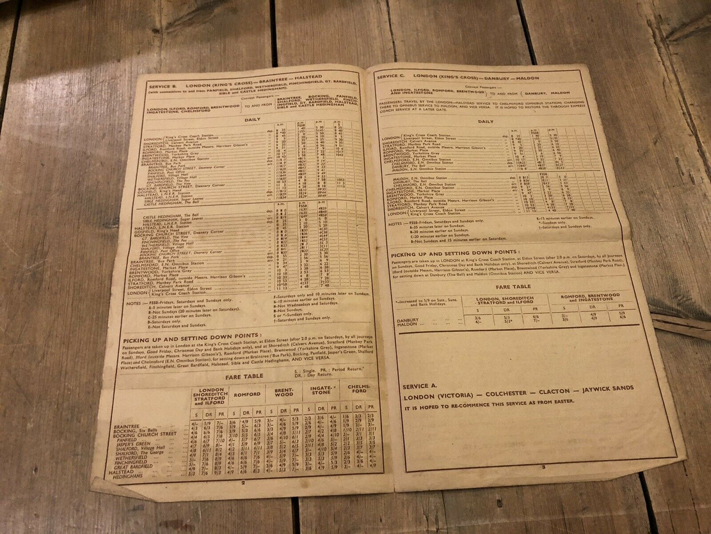 Eastern National Time Tables London, Braintree & Halstead 1946