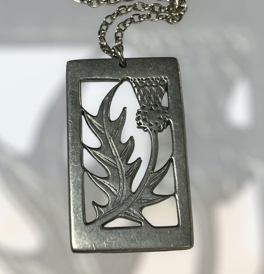 Vintage Silver Tone Thistle Pendant Necklace