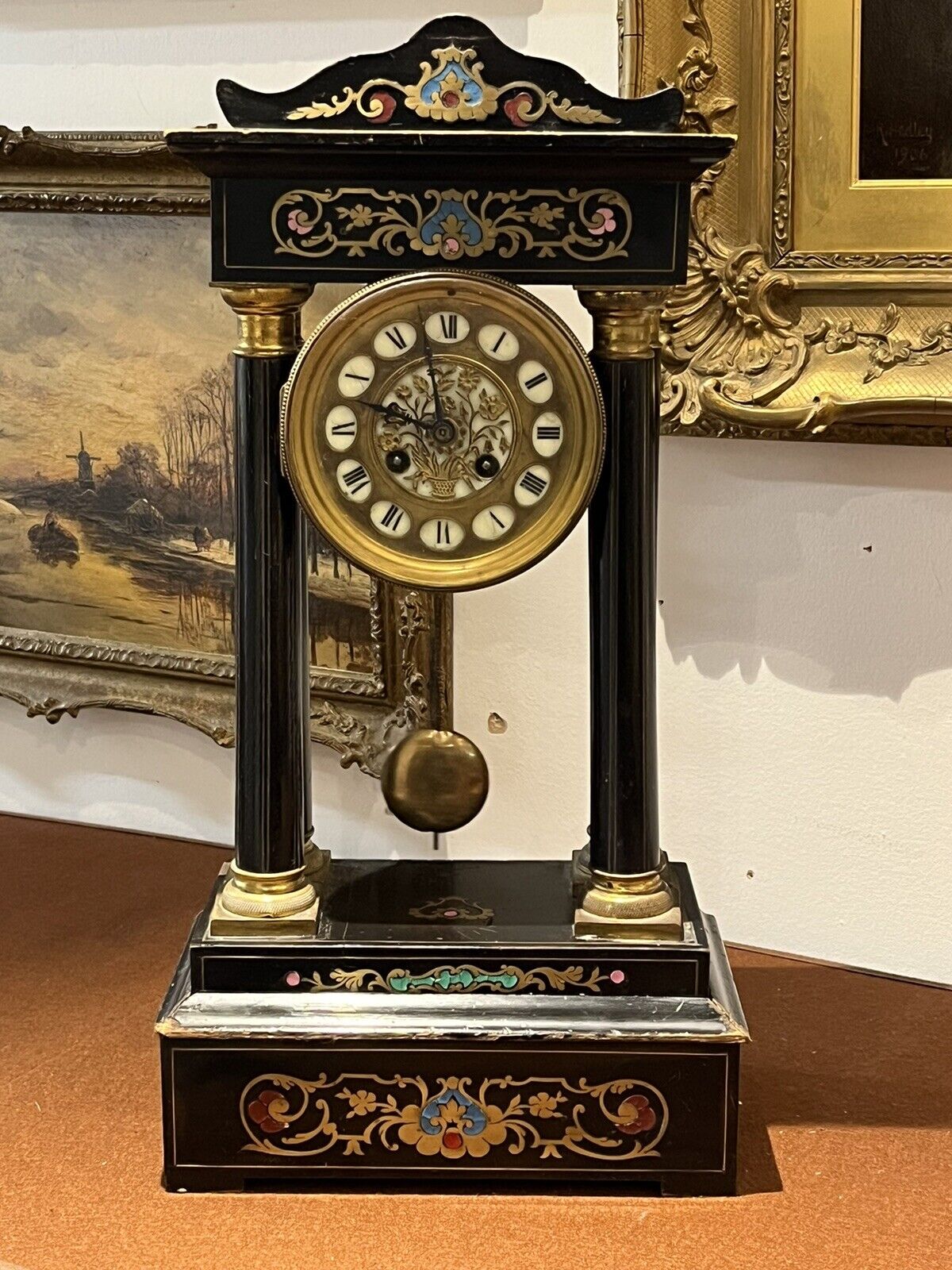 French Antique Boulle Portico Clock. Chines On A Bell