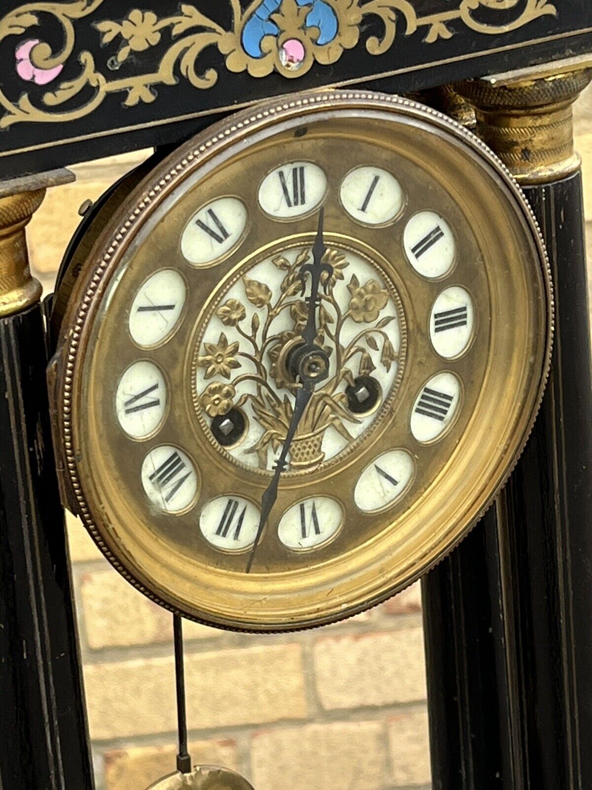 French Antique Boulle Portico Clock. Chines On A Bell