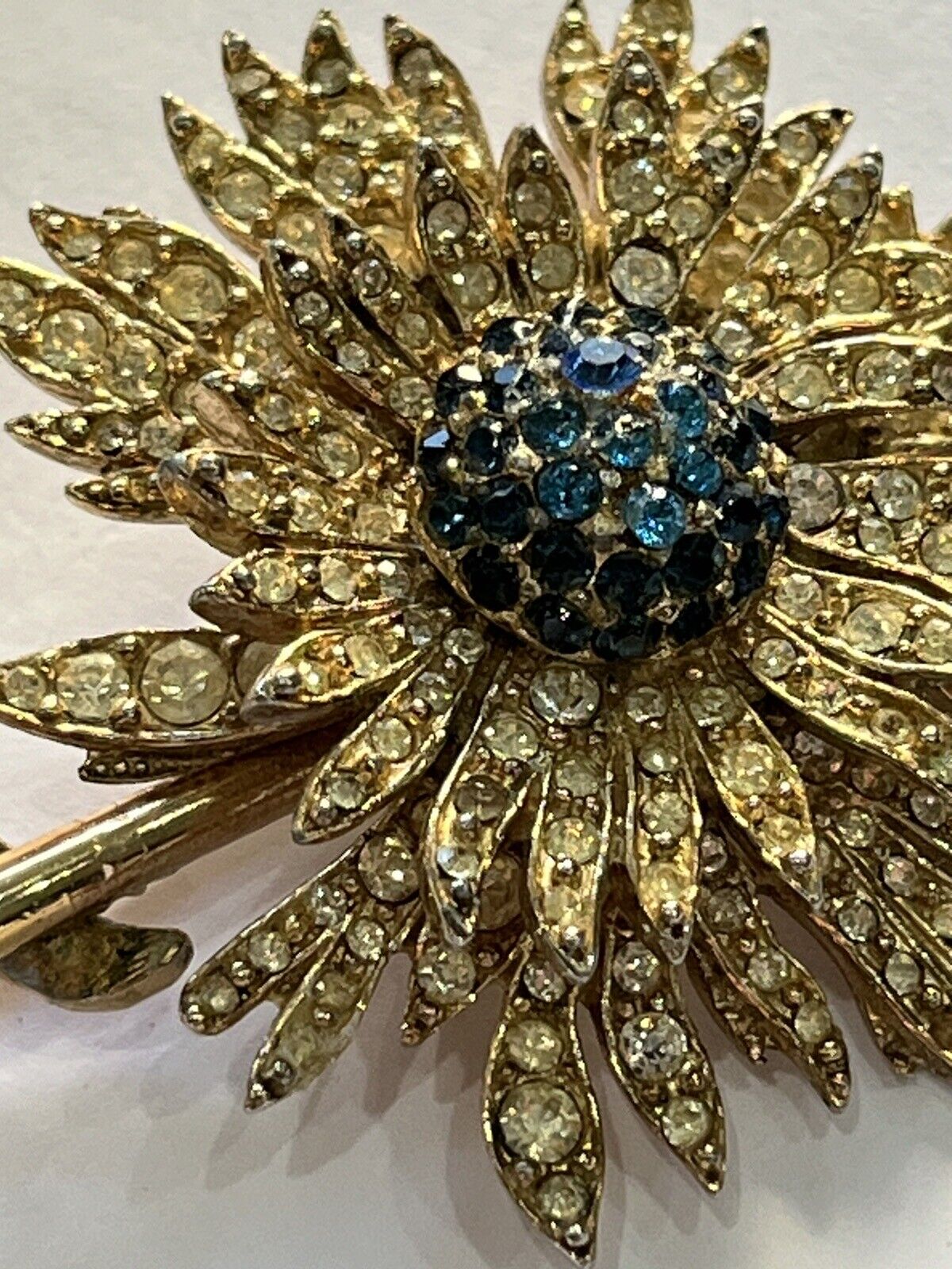 Vintage Gold Tone Diamanté Flower Statement Brooch