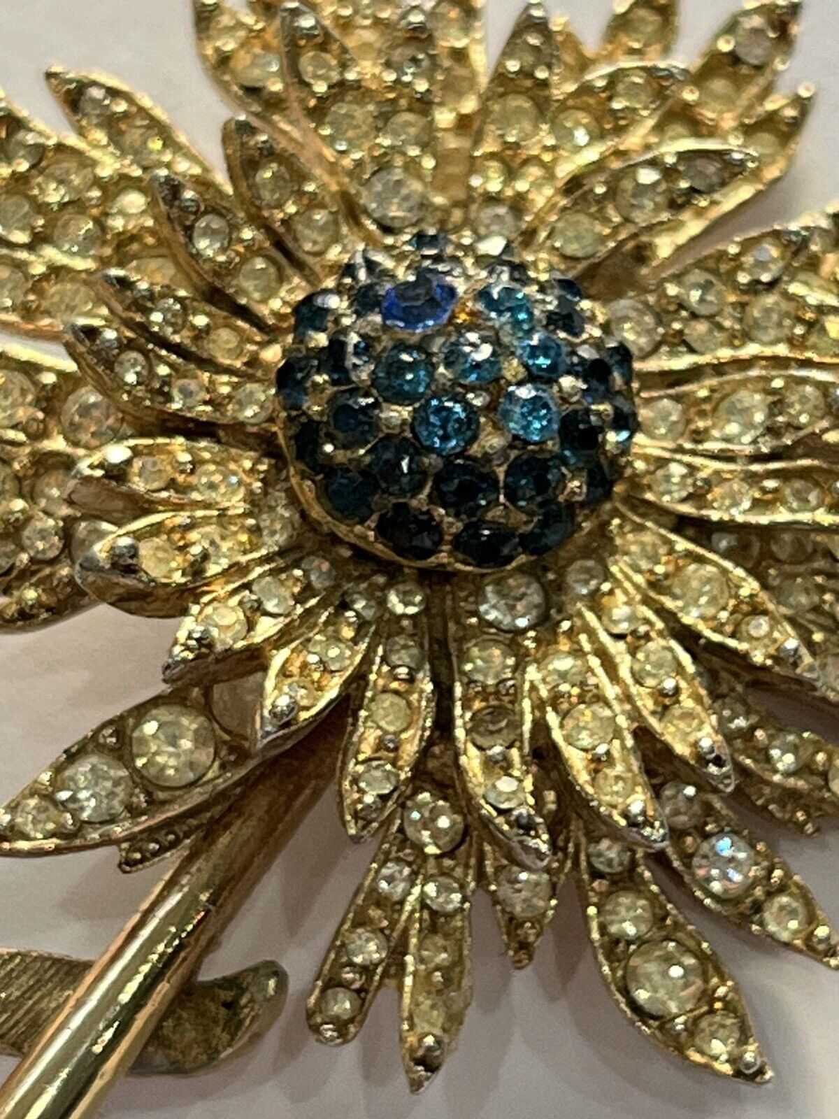 Vintage Gold Tone Diamanté Flower Statement Brooch