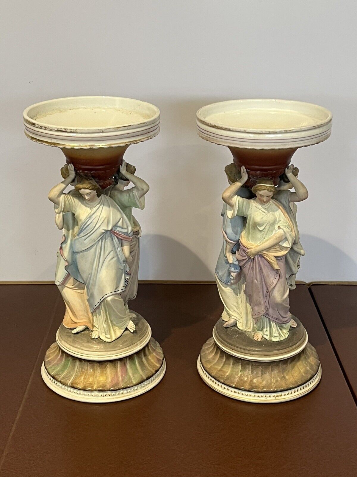 Pair Of Porcelain Figural Centrepieces