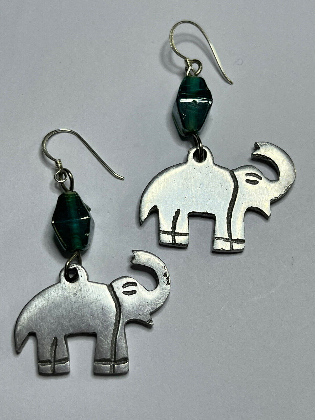 Vintage Silver Tone Elephant Drop Earrings