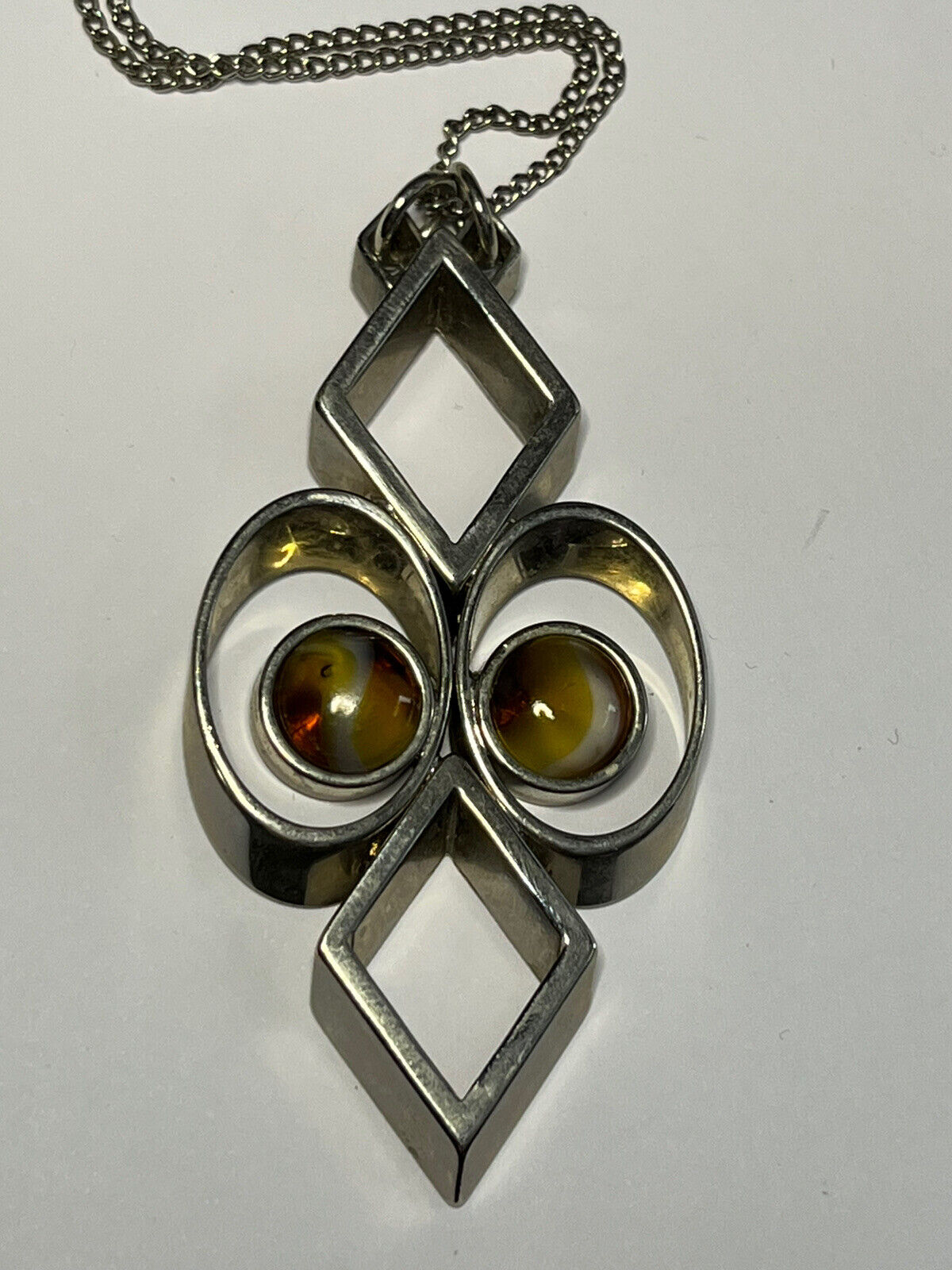 Vintage Silver Tone Geometric Pendant Necklace