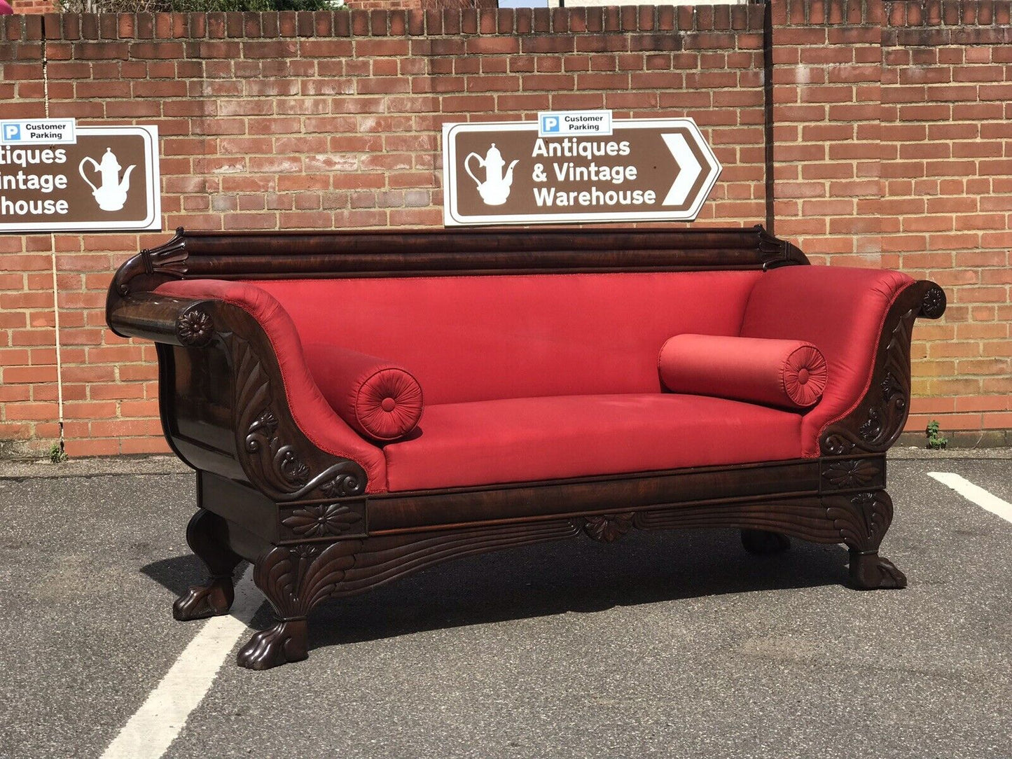 Victorian Mahogany Sofa With Curved Ends And Lions Paw Feet. Stunning!!