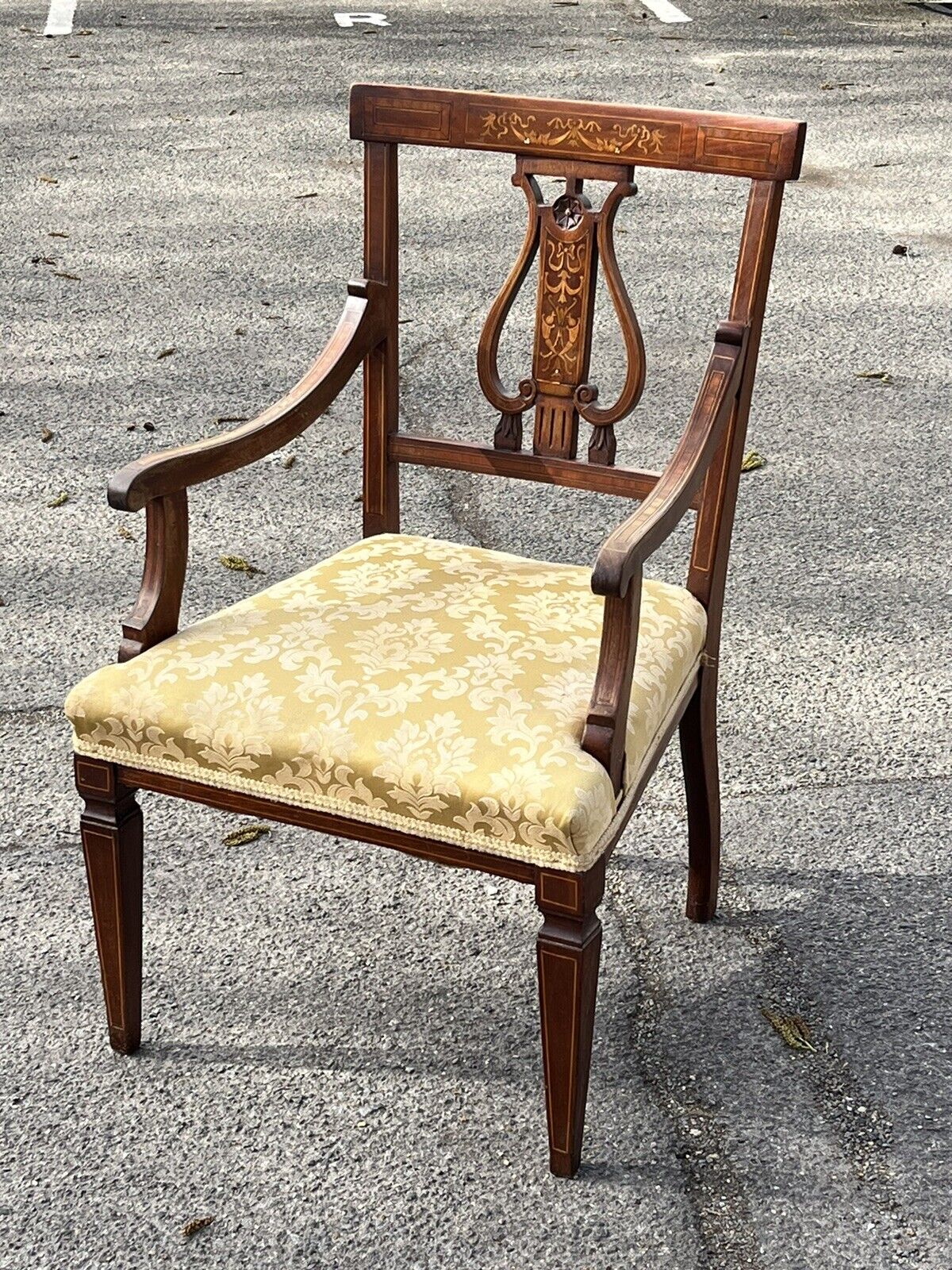 Antique Sheraton Inlaid Mahogany Armchair