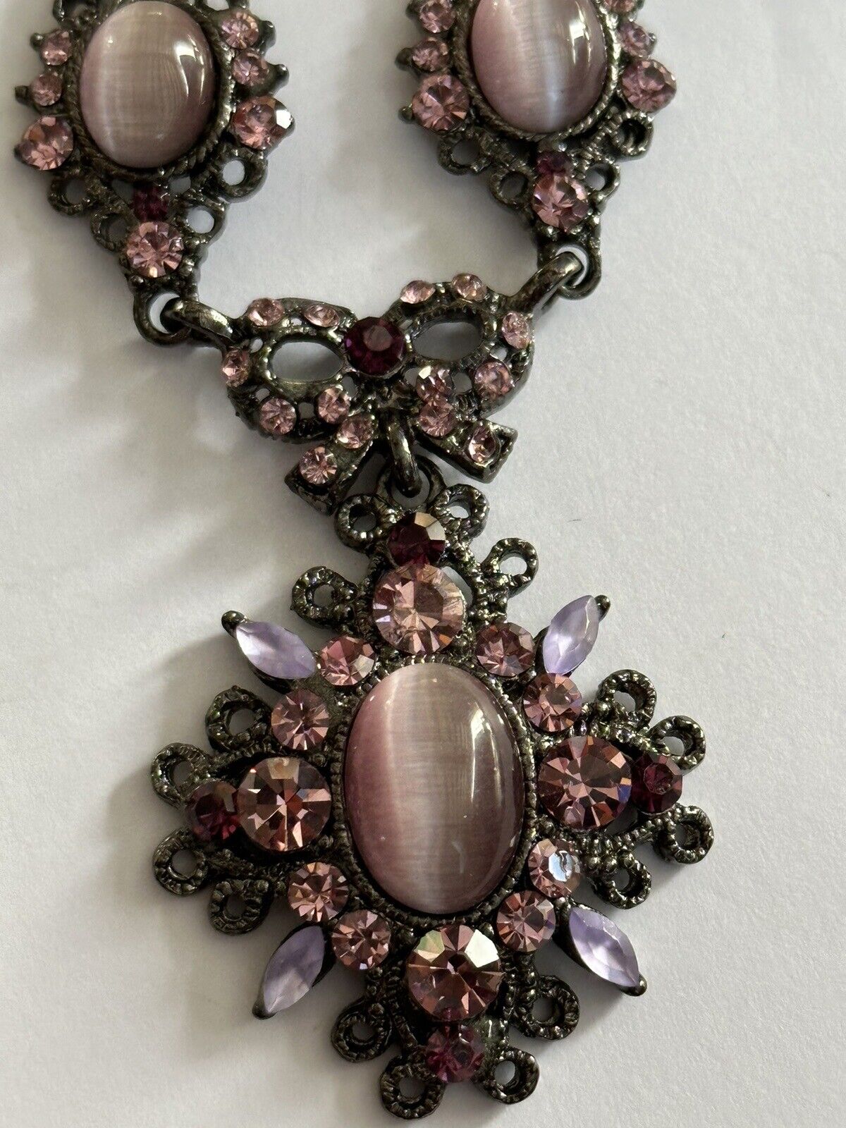 Vintage Pink Purple Satin Bead Diamanté Necklace