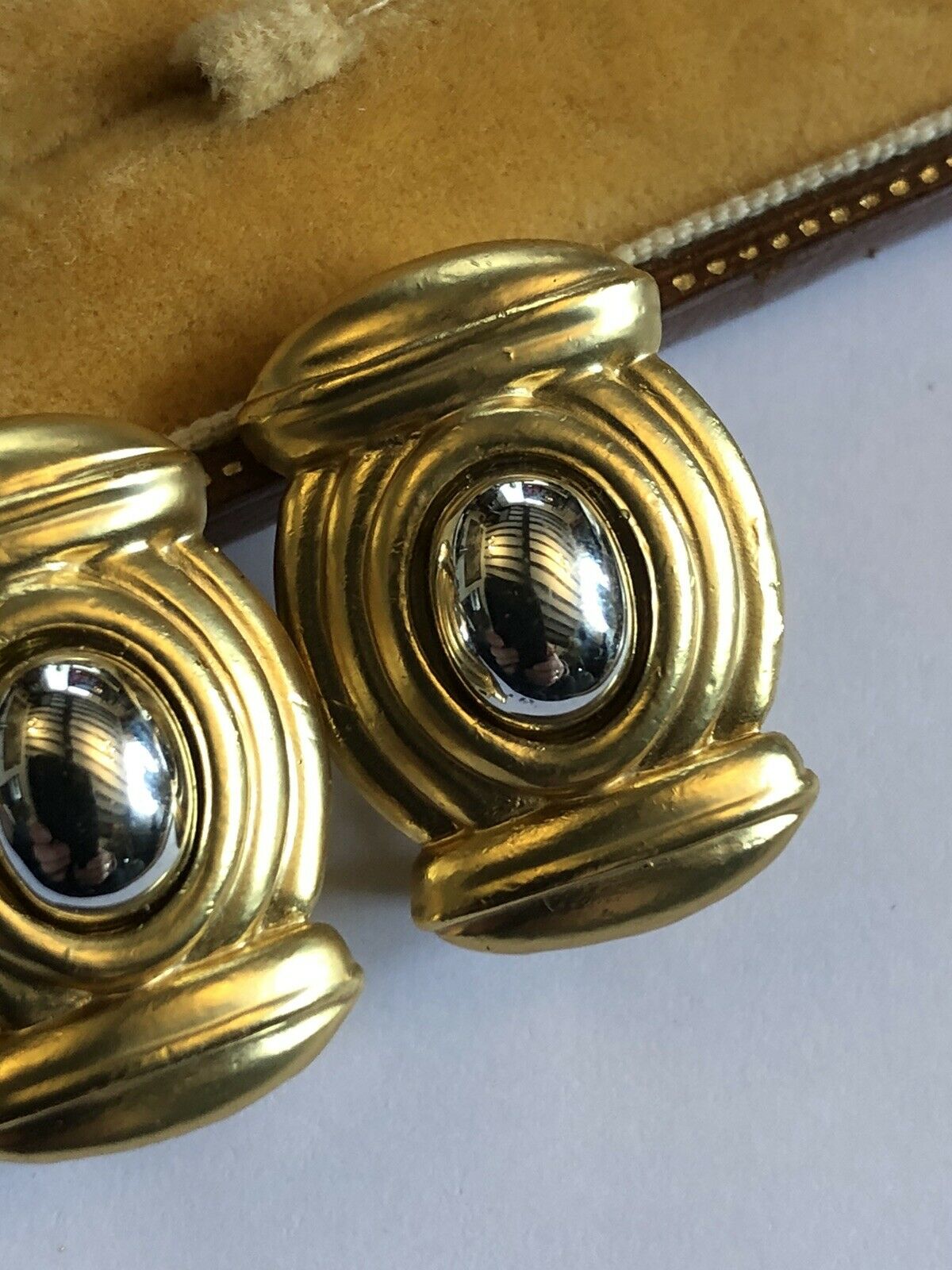 Vintage Gold And Silver Tone Etruscan Style Clip On Earrings