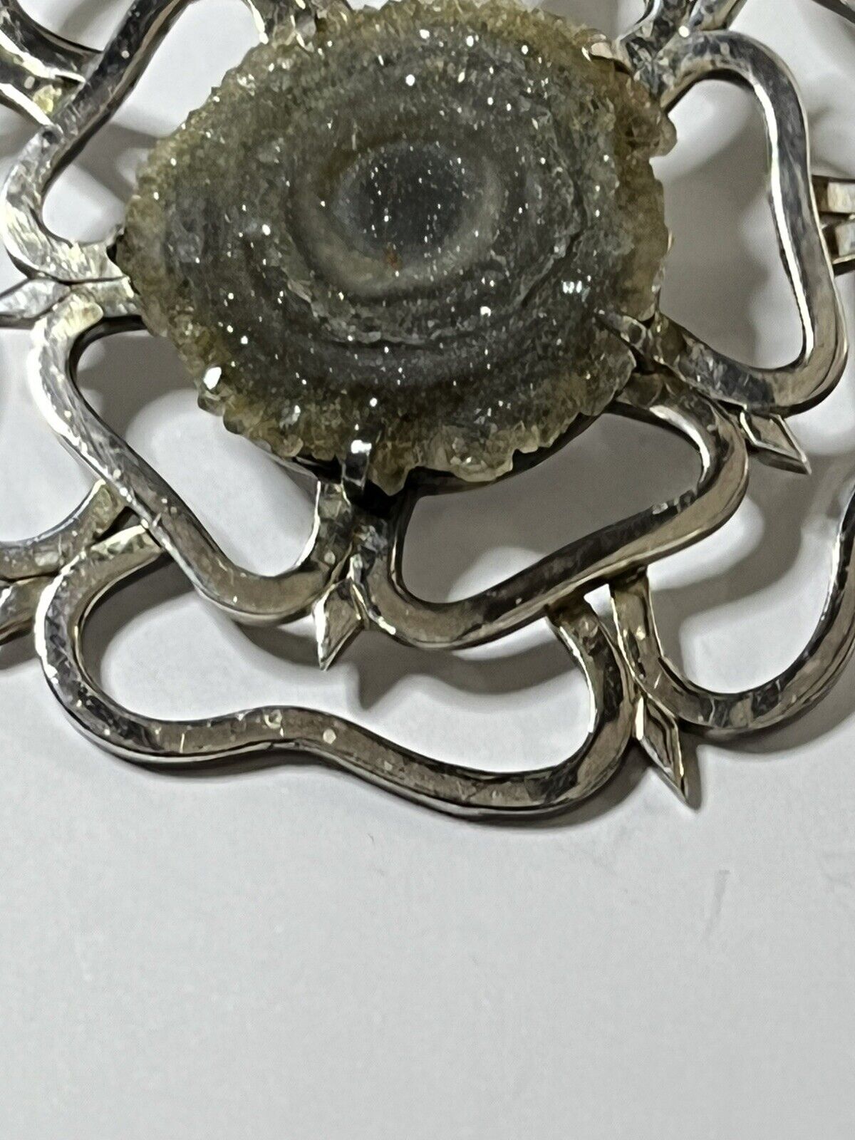 Vintage Silver 925 Statement Flower Geode Unique Chain Necklace 65g