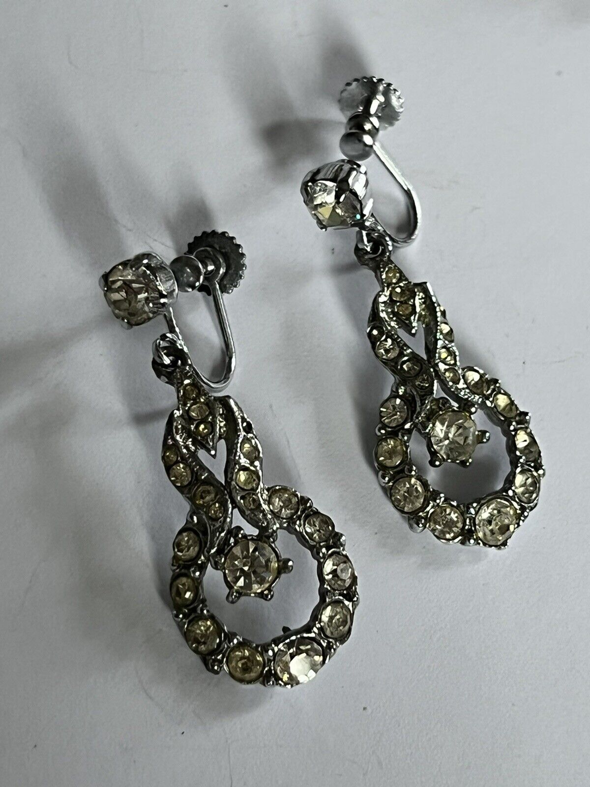 Vintage Silver Tone Paste Dangle Screwback Earrings