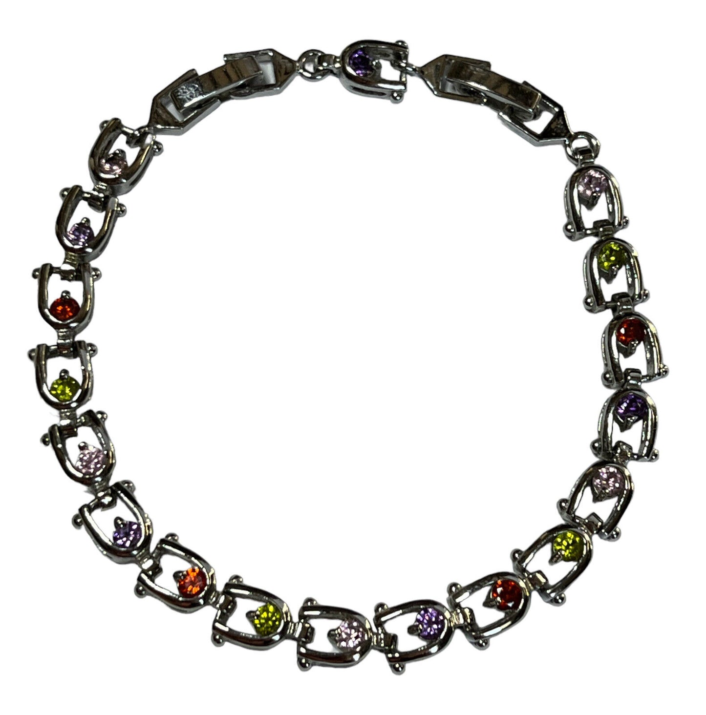 Vintage Silver Tone Multicoloured Diamanté Adjustable Tennis Bracelet