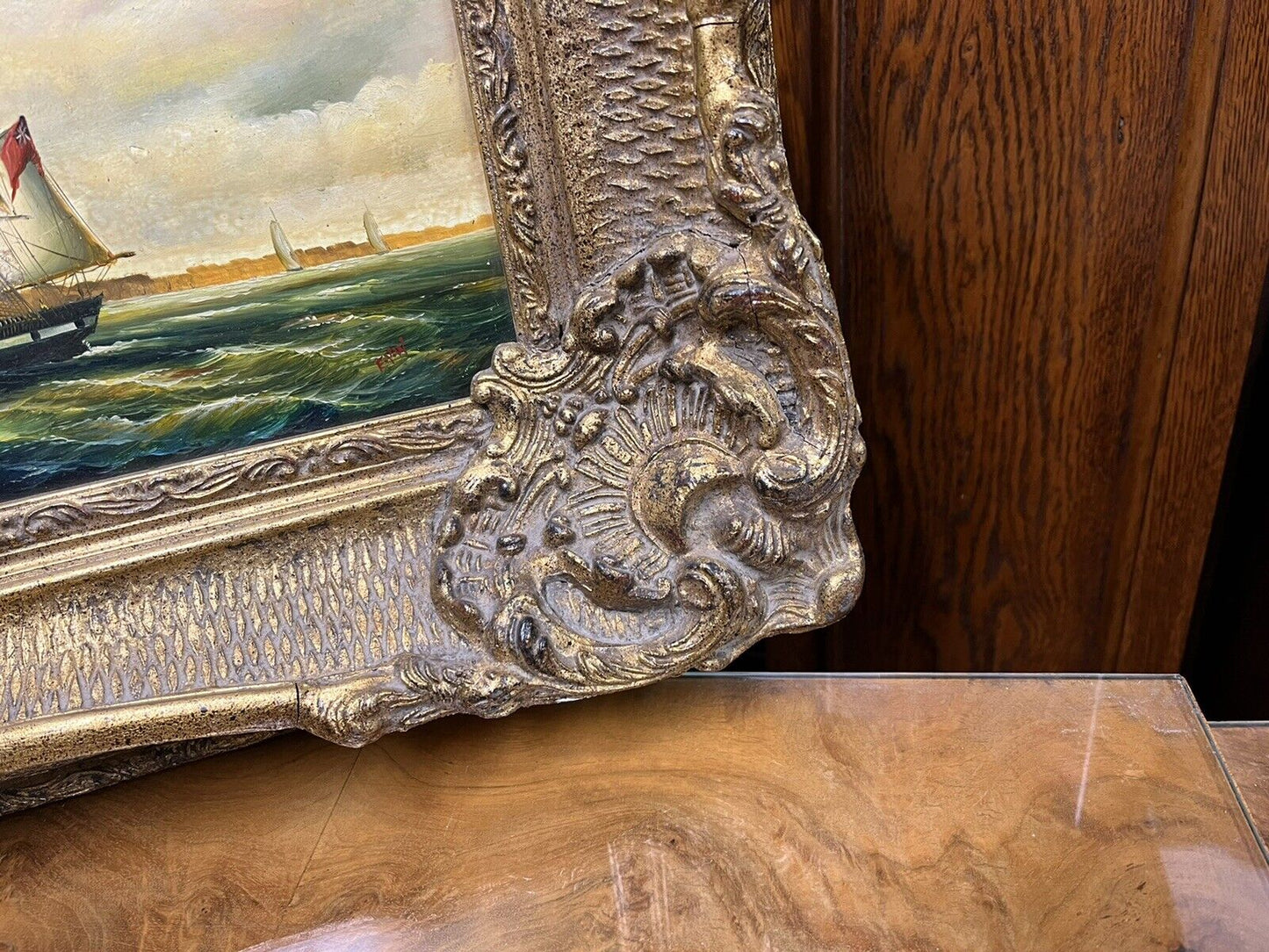 Maritime Oil On Board In Gold Gilt Frame