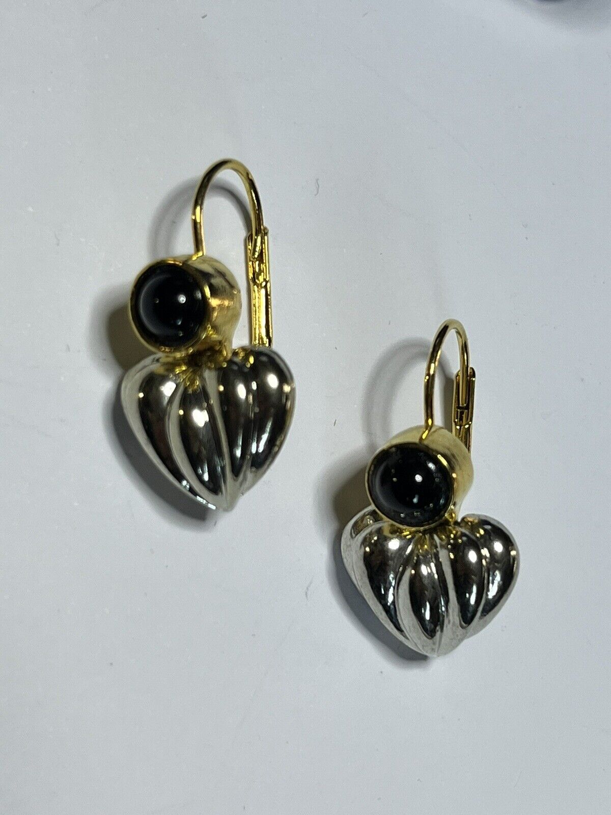 Vintage Guess Gold Silver Tone Heart Drop Earrings