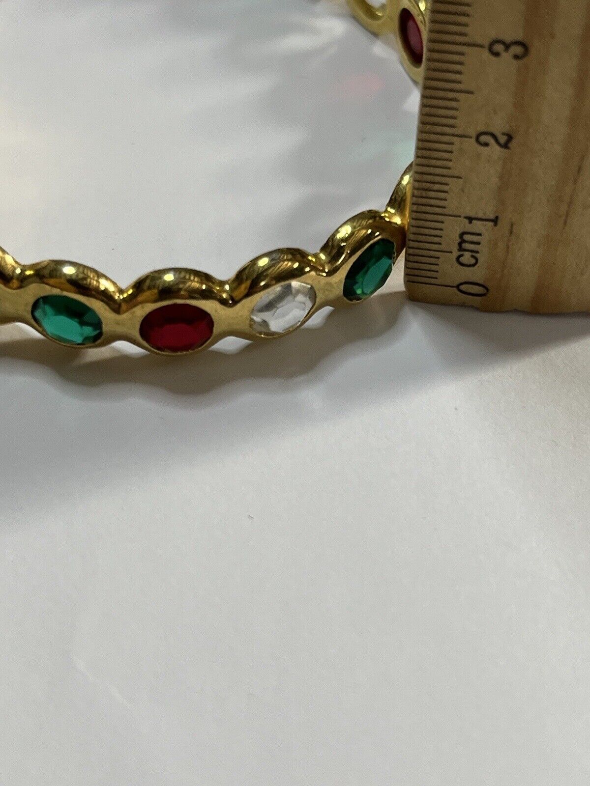 Vintage Gold Tone Red Green Clear Diamanté Inset Bangle