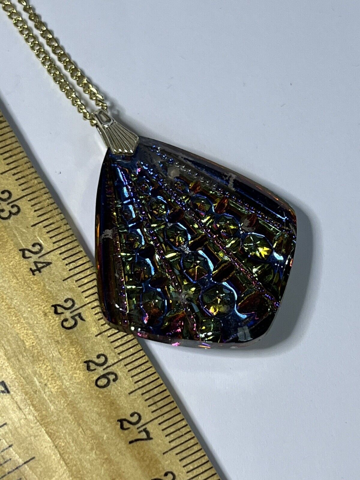 Vintage Multicoloured Lucite Reverse Carved Pendant Necklace