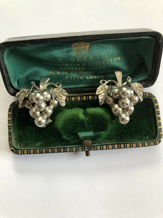 Vintage Silver Taxco Mexico Grape Clip On Earrings